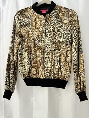 Sunny Leigh Silk Leopard and Paisley Bomber Jacket - Size S
